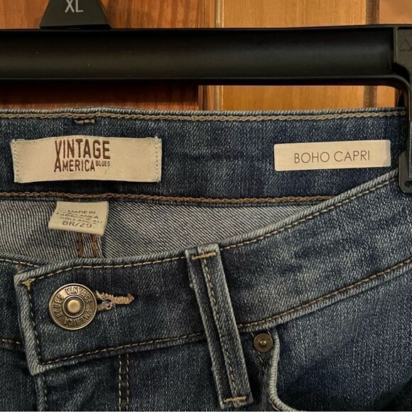 Vintage America Blues Women's Boho Capri Jeans Raw Hem Blue Size 8 Regular / 29 - Picture 4 of 6